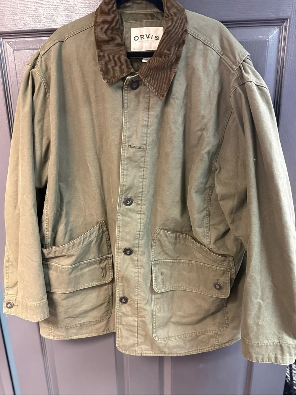 Orvis Olive Green Field Jacket with Brown Corduroy Collar